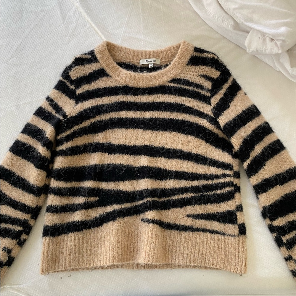 Madewell tiger stripe sweater with slight bell sleeves